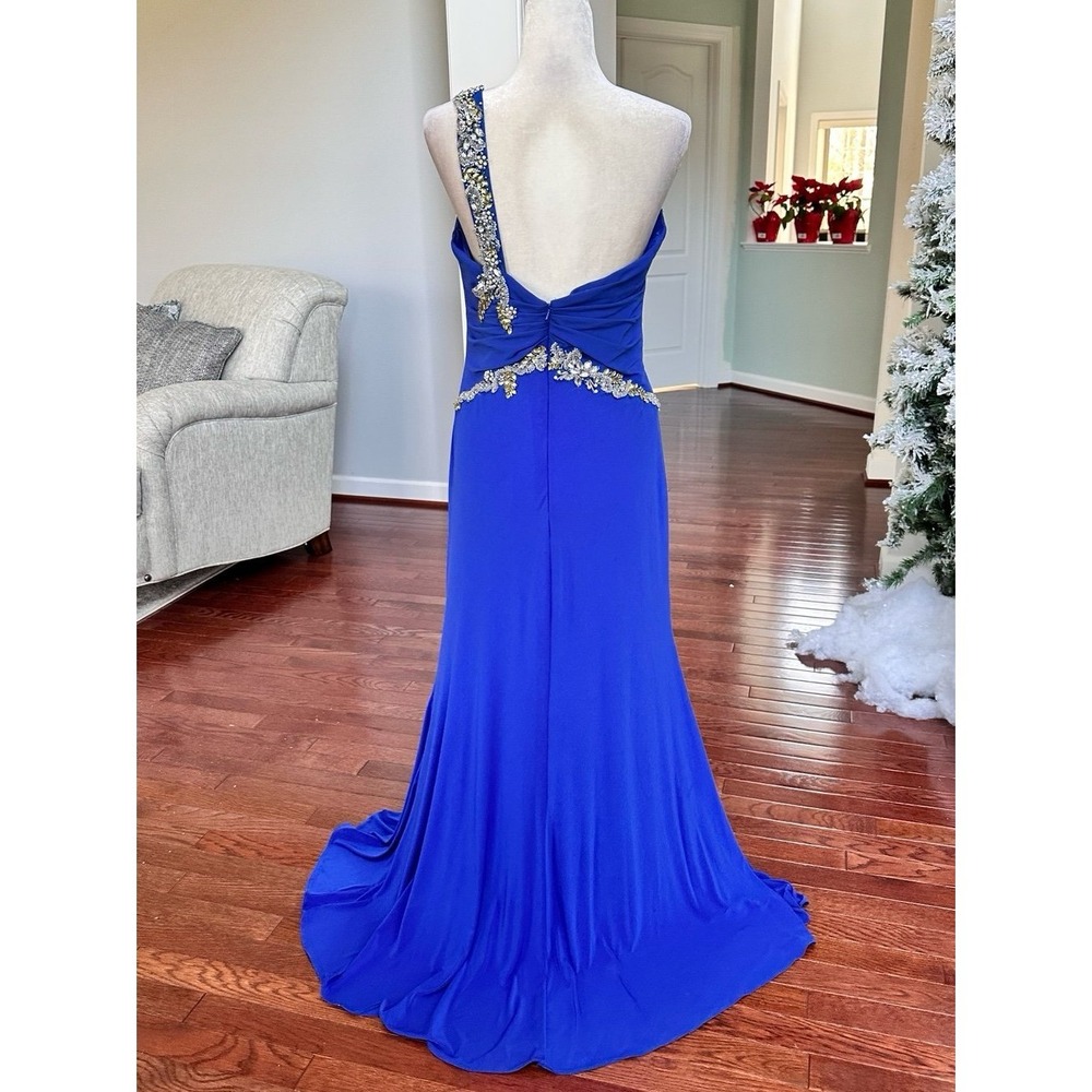 Vintage May Queen USA Royal Blue One Shoulder Embellished Gown Dress Size 12 - Picture 2 of 12